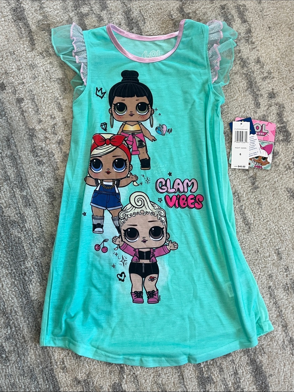 L.O.L. Surprise! Nightgown with Pink Trim & Glitter Ruffle Sleeves
